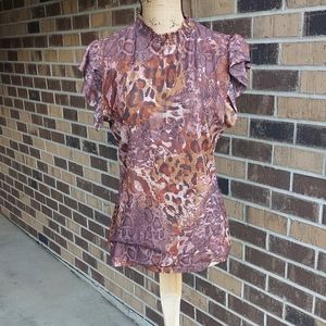**SOLD**NWT Leopard Print Mesh (lined) Mock Neck Top NY & Co